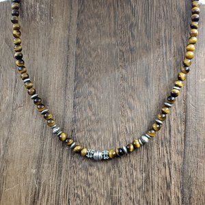 13 Inch Sterling Silver Cool Tiger's Eye Stone Necklace
